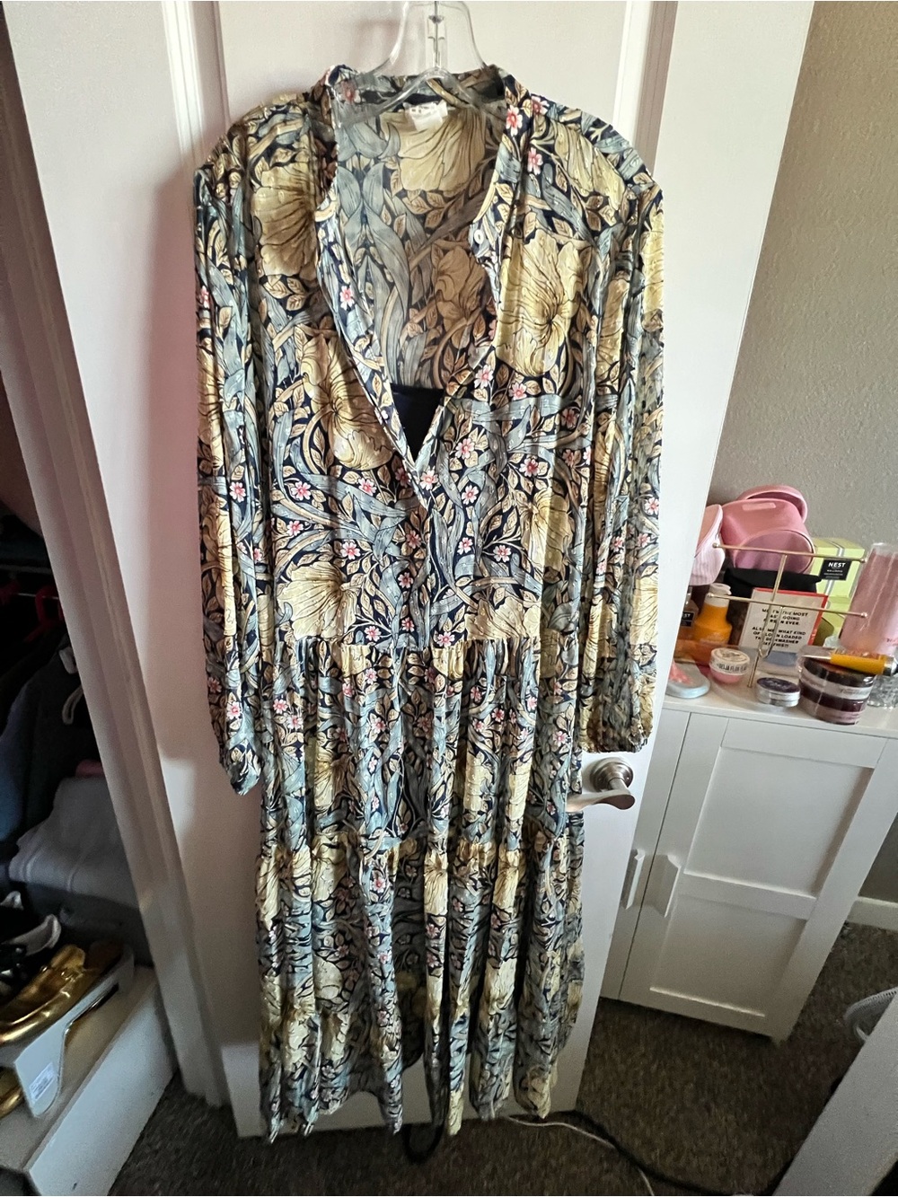 H&M Yellow and Blue Floral Tiered Maxi Dress